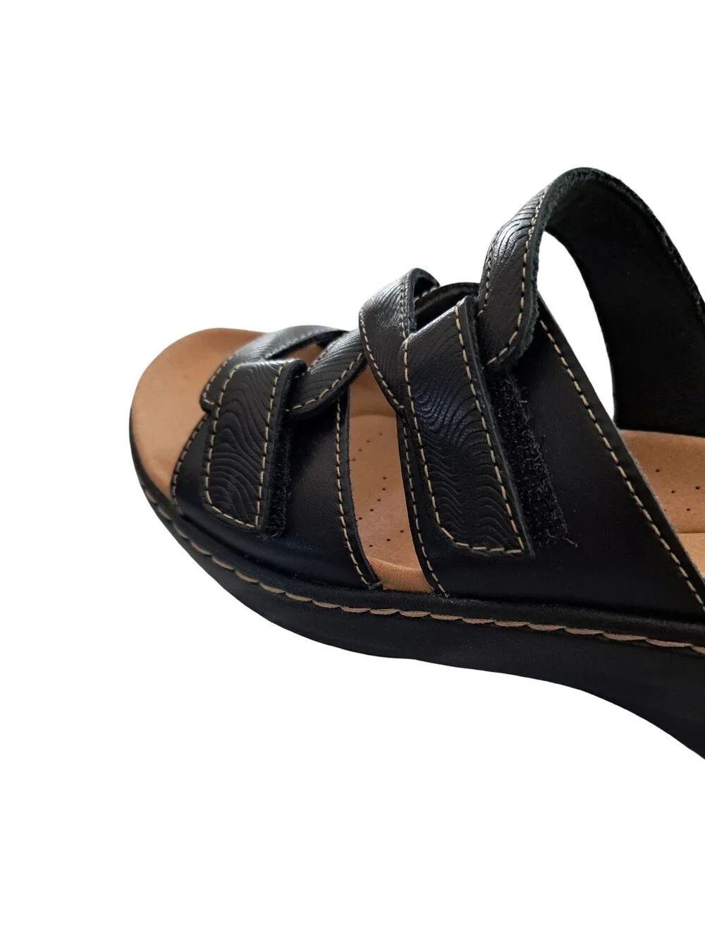 Clarks Merliah Karli Women's Black Leather Slip On Sandals Size 7 N Narrow NEW